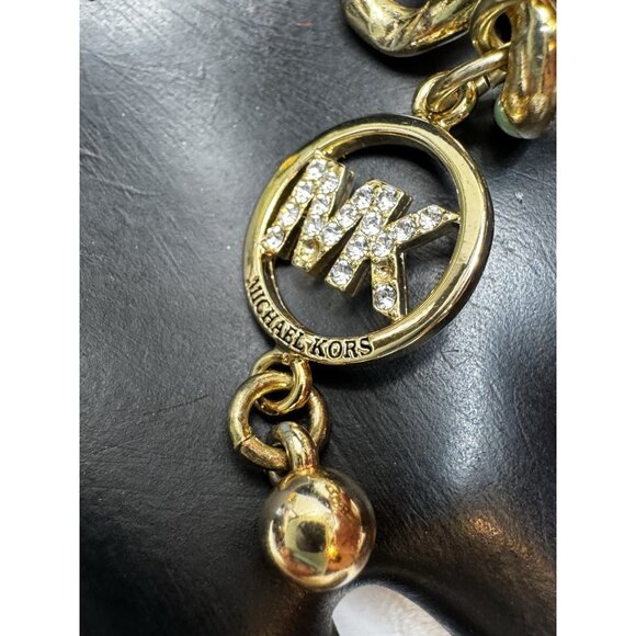 Michael Kors Gold Tone Chain Bracelet Mint Enamel MK Logo Charm - Picture 6 of 9